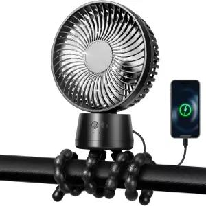 POPERFUN 50H 휴대용 유모차 팬 15000mAh 초장기 배터리 구동 충전식 개인용 여행용 카시트 침실용 자동