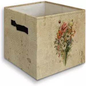 JUIOEIU 빈티지 플로럴 접이식 바구니 보관함 손잡이 상자 가을 레트로 코티지코어 러스틱 야생화 식물