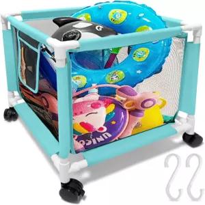 KNL 스토어 25갤런 소형 블루 풀 스토리지 빈 민트 u2013 타월 플로트용 컴팩트 방수 메쉬 정리함 잠금 휠