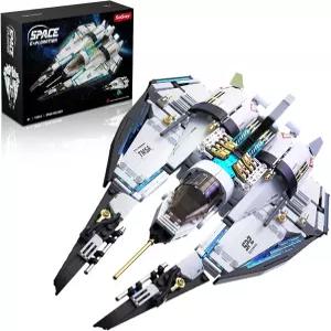 소수 우주선 빌딩 블록 세트 LED 로켓 셔틀선 소년용 8+용 STEM 장난감 디스플레이 스탠드가 있는 회전식