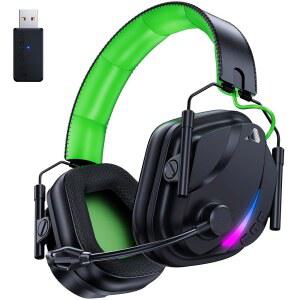 PS5, PS4, PC, 스위치, Mac용 베이키 HW12 무선 게이밍 헤드셋, 노이즈 캔슬링 마이크, 소프트 및 경량, 콜 오브 듀티 / FPS 게이머용 50H 배터리(블랙/그린)용