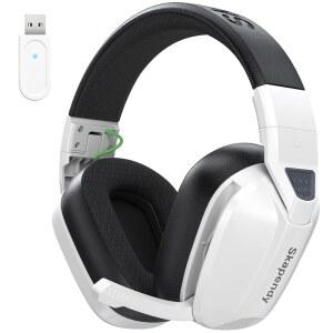 SKAPENDY VK80 무선 게이밍 헤드셋 - 2.4GHz 및 블루투스 헤드폰(마이크 포함) 3D 스테레오 사운드 50시간 배터리 수명 PS5, PS4, PC, Mac, 태블릿, 스위치 스마트폰, 제트 블랙 화이트용