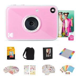 코닥 프린트매틱+ 풀 컬러 즉석 프린트 디지털 카메라 선물 번들 + 케이스 징크 2x3 스티키 백 포토 페이퍼 20pk 앨범 스티커 세트 프레임 매달린 마커 - 핑크
