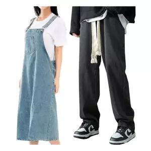 남여 유행타지 않는 청패션 데님바지 멜빵 원피스 팬츠