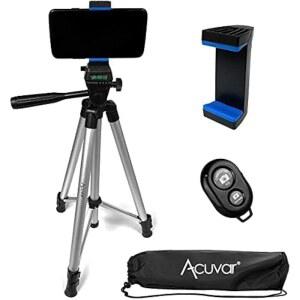 [미국배송] 휴대폰 카메라 및 캠코더용 ACUVAR 50인치 알루미늄 삼각대 범용 휴대폰 홀더 리모컨 셔터 여행 가방 아이폰호환 삼성호환 카메라용 니콘 캐논호환 소니호환