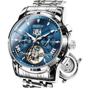 시계 남성용 자동 셀프 와인딩 스테인리스 스틸 기계 다이버 대형 다이얼 스켈레톤 클래식 방수 다이아몬드 데이트 남성 손목시계 렐로예스 파라 홈브르