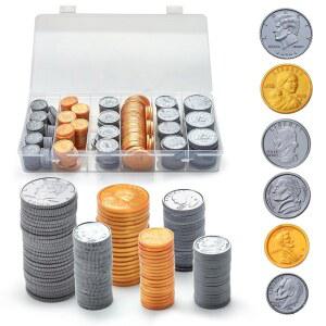 [미국배송] 가짜 미국 동전 놀이 머니 300개 세트 - 6가지 동전 용 리얼리즘 소품 머니 장난감 금전 등록기 홈스쿨 및 교실 교재(307개)