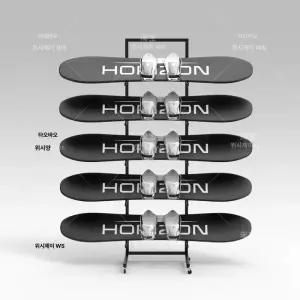 스키보관대 스탠드 행거 스노우보드 수집 선반 스노보드 렌탈샵 진열대 검은색 수납공간(4개)