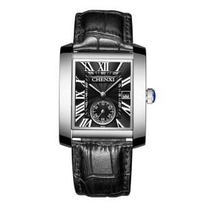 이보헤보 가죽 사각 탱크 시계: 남성 블랙 직사각형 얼굴 방수 빈티지 1950년대 아날로그 시계 클래식 로마 숫자 달력 손목시계