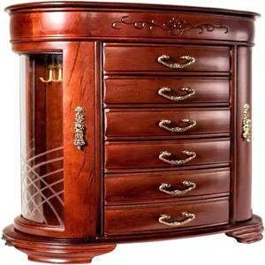 벌집과 꿀 패트리샤 에칭 유리 마호가니 주얼리 상자