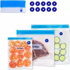 VICARKO 30 진공 지퍼백 실러백 식품 보관 재사용 가능한 가방 이중 레이어 BPA 프리 콤보 사이즈 포함