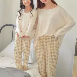 엄마 딸 같이 커플 실내 홈웨어 체크 잠옷세트 여름스타일 20대패션