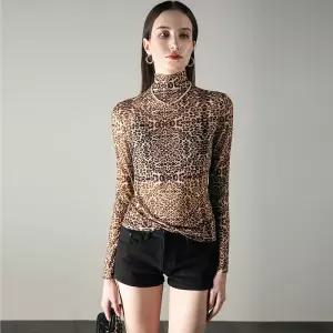 여성티셔츠 봄 시크한 레오파드 망사 상의 반하이넥 시크룩 이너웨어 심쿵직구