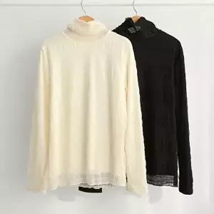 [옷자락]여성 레이스 셔링 폴라 이너 티셔츠 겨울용