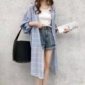 [하프클럽/]톤 컬러 후드 롱 체크셔츠 가디건 남방 데일리룩