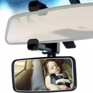 JONMON 베이비 카 미러 클립온 조절 가능한 360도 각도 와이드 HD 볼록 유리 리어 뷰 뒷좌석을 향한 뒷좌석