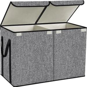 더블 플립탑 뚜껑이 있는 YOLOXO 대형 장난감 상자 보관 정리함 - 접을 수 튼튼한 및 큰 손잡이가 보관함