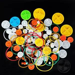 110PCS 벨트 풀리 세트 2MM 홀 플라스틱 풀리와 고무 밴드 DIY 모델 장난감 RC 자동차 로봇 비행기