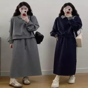 빅사이즈 그레이 투피스 세트 가을 겨울 여성 루즈핏 반팔 상하의 셋업