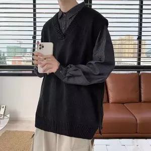 [하프클럽/]남성 블랙 숄더드랍 오버핏 모던룩 니트조끼 베스트