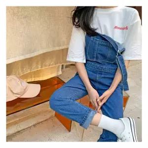 잇진 여성 포켓 데님 멜빵 청바지