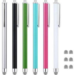 [미국배송] 터치스크린용 CHAOQ 스타일러스 펜 메시 파이버 정전식 스타일러스(6팩) 교체 가능한 팁 6개(블랙 화이트 핑크 그린 스카이 블루 실버)