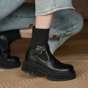 앵글부츠 여성 가보시 통굽 니트 스판 앵클부츠 788