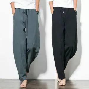 남자바지 린넨 허리밴딩 통바지 여름 슬랙스 편한바지 (WFJ7UM6)