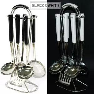 블랙앤화이트 키친툴7P세트 도자기조리도구 스텐걸이세트