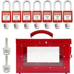 [미국배송] SAFBY 잠금 태그아웃 박스 키트 휴대용 안전 그룹 자물쇠 상자 1-7개 스테이션(1-7개 장치가 있는 로토 1개)