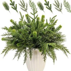 [미국배송] 40PCS 인공 소나무 가지 모듬 리얼 터치 크리스마스 그리너리 스템 가짜 노퍽 소나무 꽃병 필러 공예 화환 갈랜드 홈 홀리데이 장식용 에버그린 시더 잎 선택 (그린)