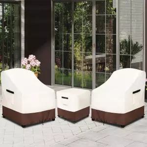 Osileyo 파티오 가구 커버 3피스 야외 비스트로 세트 100 방수 의자 2개와 커피 테이블 베이지 브라운 포함