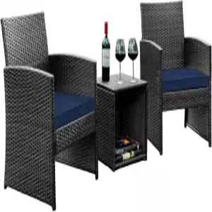 네슬 위커 파티오 가구 세트 - 비스트로 테이블 및 의자 3개 2개 현관 야외 대화 (그레이/네이비)