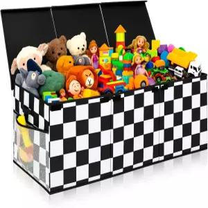 거실 침실 사무실 옷장 선반을 위한 뚜껑이 있는 Yoyole 초대형 몬스터 체크무늬 수납 박스 가슴 트럭