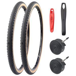 WEEROCK 원/투 팩 700C 로드 바이크 타이어 700 X 42C 자갈 타이어, 내부 튜브 1/2 45mm 프레스타 밸브, 교체