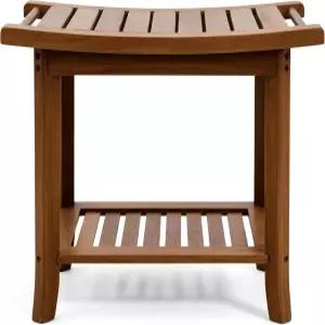 보관 선반이 있는 티크 샤워 벤치 내부 샤워용 스툴 방수 시트 의자 나무 욕실 벤치(천연 목재)