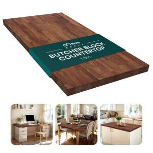 Bme Hevea 솔리드 우드 정육점 블록 조리대, 테이블 상판, DIY 키친 아일랜드, 세탁기 건조기 또는 워크스테이션 u2013 월넛을 위한 책상 상판 - 마감 60