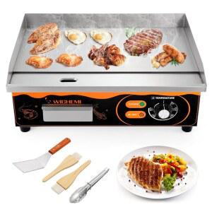 WICHEMI 22인치 전기 그릴 상업용 카운터탑 플랫 탑 핫 플레이트 논스틱 스테인리스 스틸 테판야키 그릴, 레스토랑 주방용, 110V 3000W