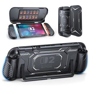 FASTSNAIL 스위치 2 보호 케이스, 도킹 가능한 TPU 미들 프레임이 있는 커버, 조이콘 2용 미끄럼 방지 인체공학적 그립, Wii 스킨용 12개의 게임 카드 슬롯이 스크래치 PC 전면 커버