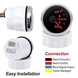 UP-DN 트림 레벨 게이지, 방수 왼쪽 오른쪽 미터, 적색 백라이트, 해양 보트 9-32V, 0-190ohm, 52mm,