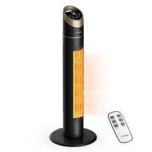 실내용 스페이스 히터, 대형 객실용 34인치 리모컨, 조절 가능한 온도 조절기 포함 1500W 타워 12시간 타이머, 70 진동, 과열 및 팁 오버 보호, 블랙