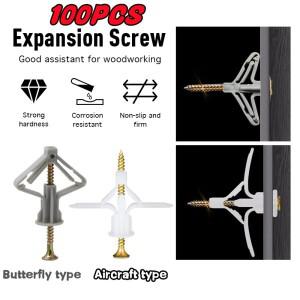 100피스  파티션 벽 천장 석고 나사 플러그 패스너 앵커 볼트 마른 벽에 대 한 나일론 나비/비행기