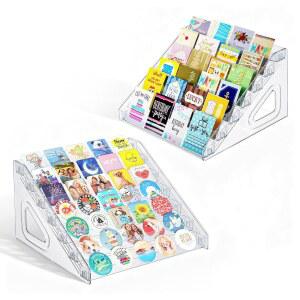 2팩 아크릴 디스플레이 스탠드 랙 7단, 버튼 핀, 카드, 매니큐어, 스티커, 브로셔 u2013 클립온 어셈블리 수집가, 이벤트 및 소매를 위한 휴대용 보관 선반 (클리어)