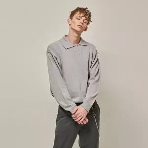 얀13 POLO LINE PULLOVER KNIT_GRAY