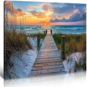 블린페이루 해안 해변 캔버스 월 아트 - 비치 패스 픽처스 데코 대형 오션 시스케이프 프린트 거실 침실