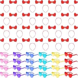 윤세일링 48개 발렌타인 하트 헤드 보퍼 머리띠와 파티 액세서리용 선글라스(멀티컬러)