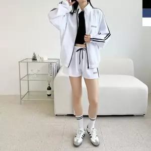 여성 투라인 트랙 집업 트레이닝 자켓 3부 반바지 숏팬츠 세트 (WFKA1QU)