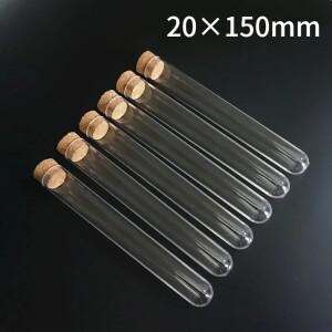 학교실험실 유리 제품 코르크 마개와 10pcs 20x150mm 투명 플라스틱 둥근 바닥 튜브