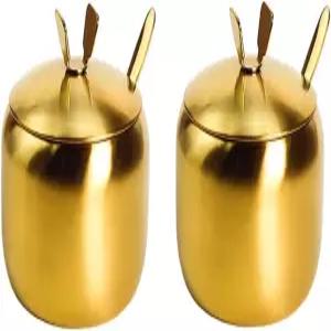 모자코나 2개 스테인리스 스틸 슈가볼 스파이스 병 보관 양념 냄비뚜껑 숟가락 포함