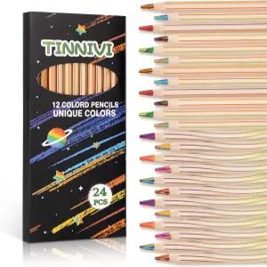 티니비 무지개 연필 여아용 24팩 색연필 아트 용품 색칠 그림 스케치용 나무 멀티 벌크 미리 연마된 12가지